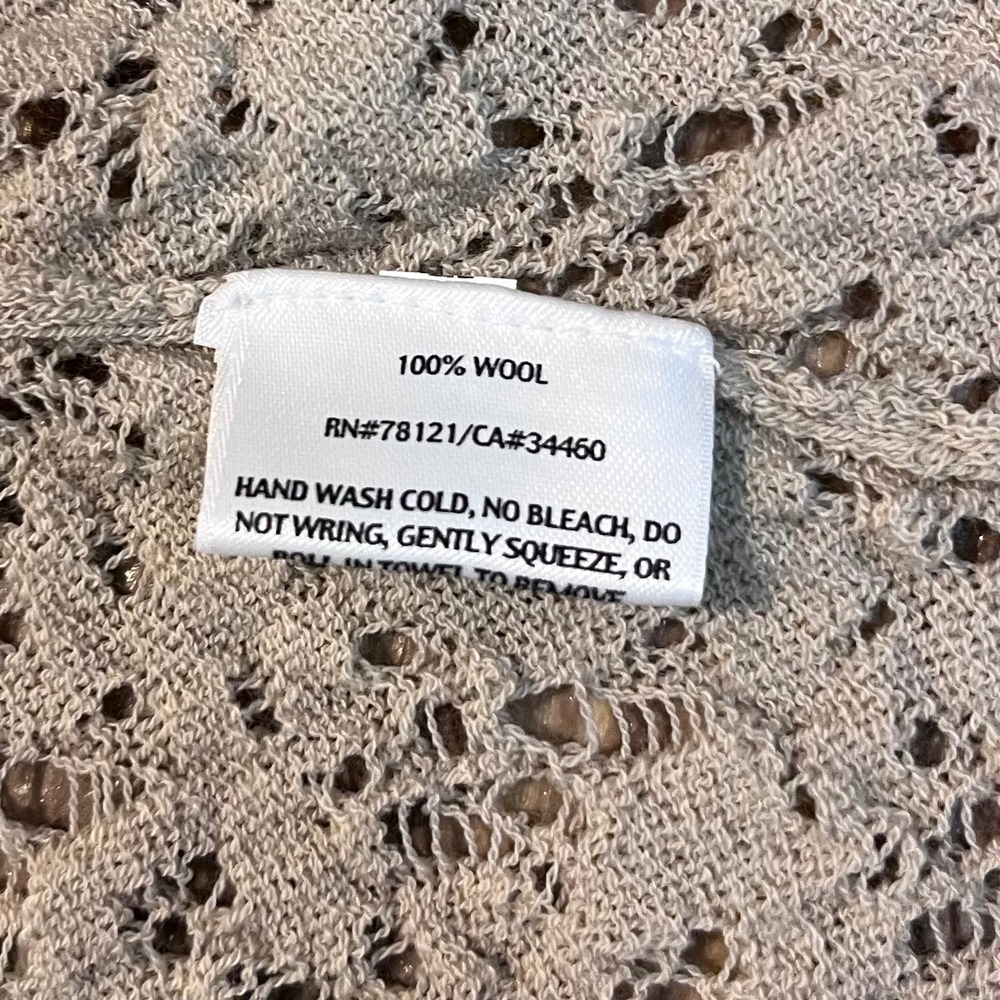 Eileen Fisher Wool Pointelle Knit Open Front Cardigan Beige Small Italian Yarn - Picture 4 of 5